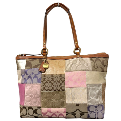 COACH Patchwork Signature Tote Bag Handbag Canvas Leather Suede