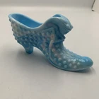 Vintage Fenton Baby Blue Milk Slag Glass Hobnail Glass Cat Head Shoe