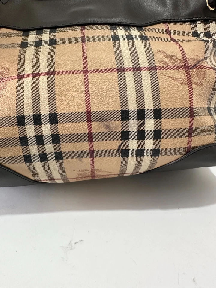 Burberry Dark Brown/Beige Haymarket Check Coated Canvas and Leather Shoulder Bag - Image 2 of 4