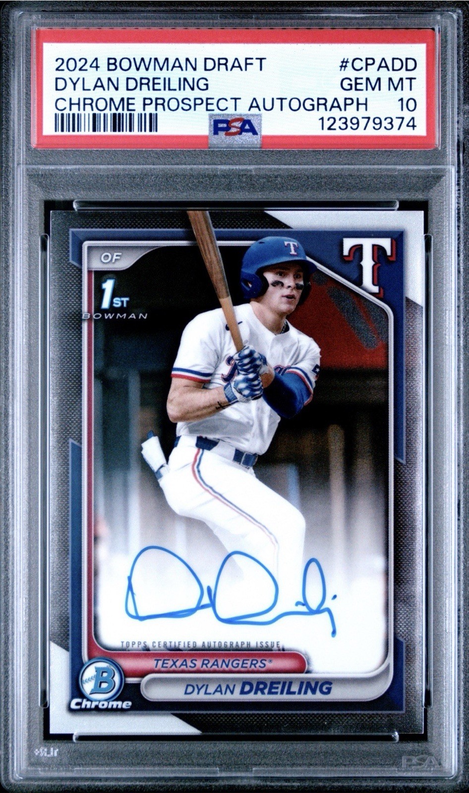 2024 Bowman Draft Dylan Dreiling 1st Chrome Auto PSA 10 #CPADD Rangers