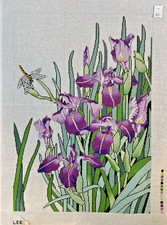 Lee WH  1305 Iris Dragonfly Hand  Painted Needlepoint Canvas 13ct 16 x 23