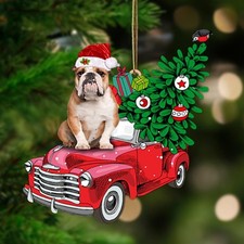 Brown English Bulldog Pine Truck Hanging Ornament Dog Ornament Gift For Pet