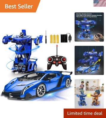 2-in-1 RC Transforming Car Robot - 360° Rotation & Lights, Rechargeable Fun!