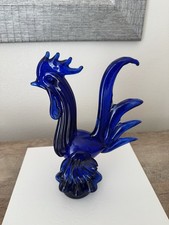 Figura de gallo de vidrio azul cobalto figura granja elegante pollo de campo