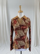 Patchwork Mesh Sheer Lace Up Blouse Y2K Western Fairy Goth Victorian Goth Size L