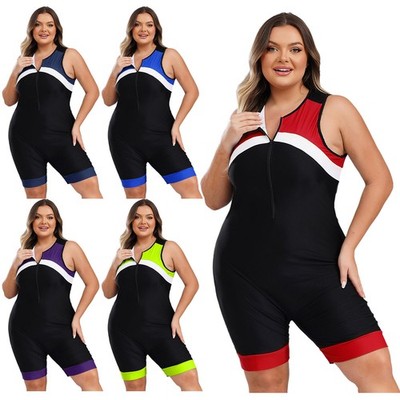 DE Frauen Plus Size Sport Jumpsuit Reißverschluss Bademode Surfen Radfahren