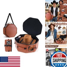 TIFFYONEK Vegan Leather Cowboy Hat Box, Large Octagonal, Brown