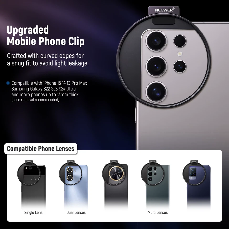 67mm Clip On Variable ND2-ND32 Phone Lens Filter Kit, Phone Clip with Threaded A - Image 3 of 4