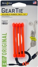 Nite Ize 4-Pack Gear Tie Reusable Rubber Twist Tie, 3" - Bright Orange