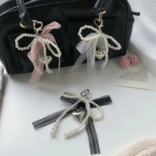 Pearls Lace Bowknot Keychain Sweet Beaded Pendant Keyring for Women Ha