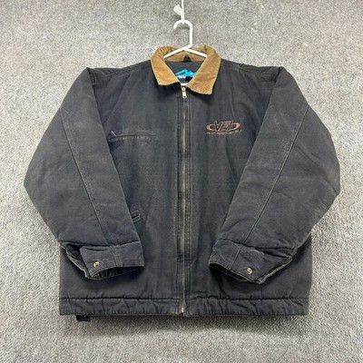 VINTAGE Tri Mountain Jacket Mens XL Black Canvas Quilted Workwear Detroit 90s