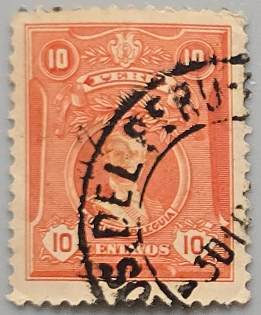Peru 10 Centavos Orange Leguia Used Telegrafos Telegraph Cancel Faults