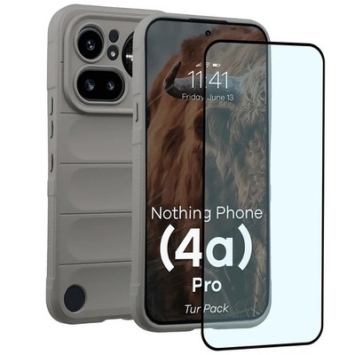 Handyhülle + Glas für Nothing Phone (4a) Pro Bizon Case Cover Etui Hellgrau