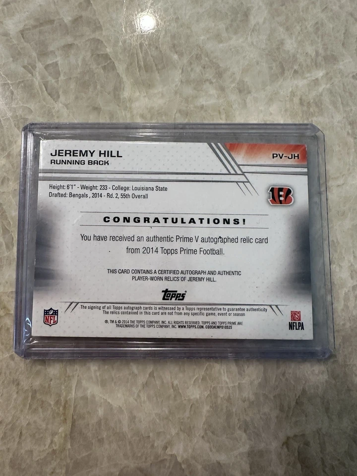 2014 Topps Prime Level V Jeremy Hill RPA RC Rookie Jersey Patch AUTO Card - Image 4 of 4
