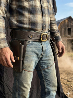 Leather Dual Holster Western Gun Belt | Hand-Tooled Cowboy Rig | Fast Draw Ready