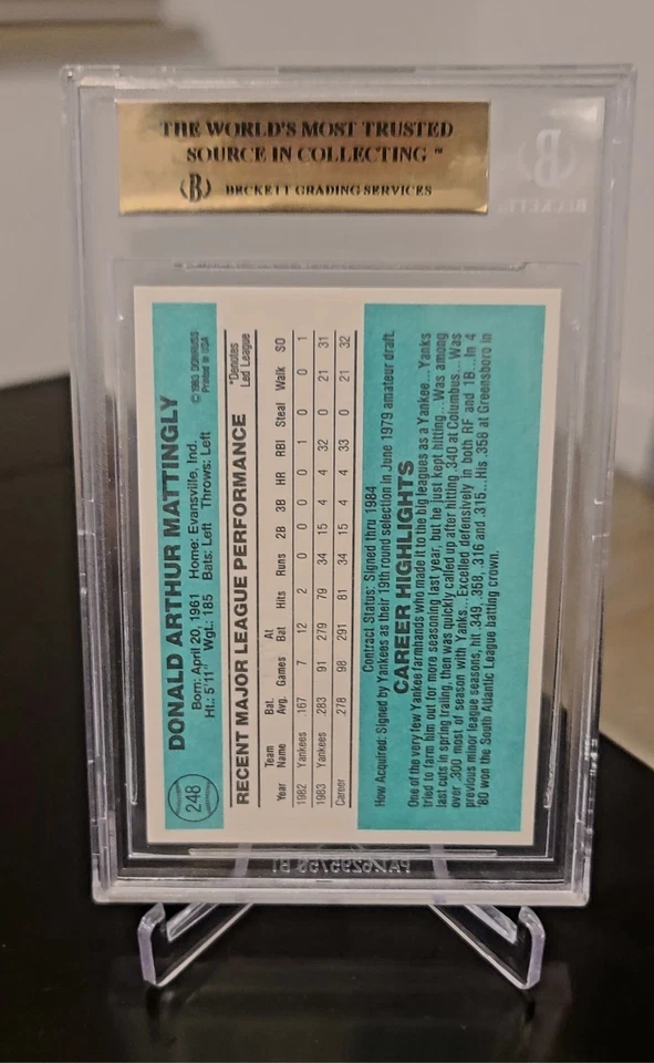 Don Mattingly 1984 Donruss Rookie BGS 9.5 Gem Mint  - Image 2 of 2
