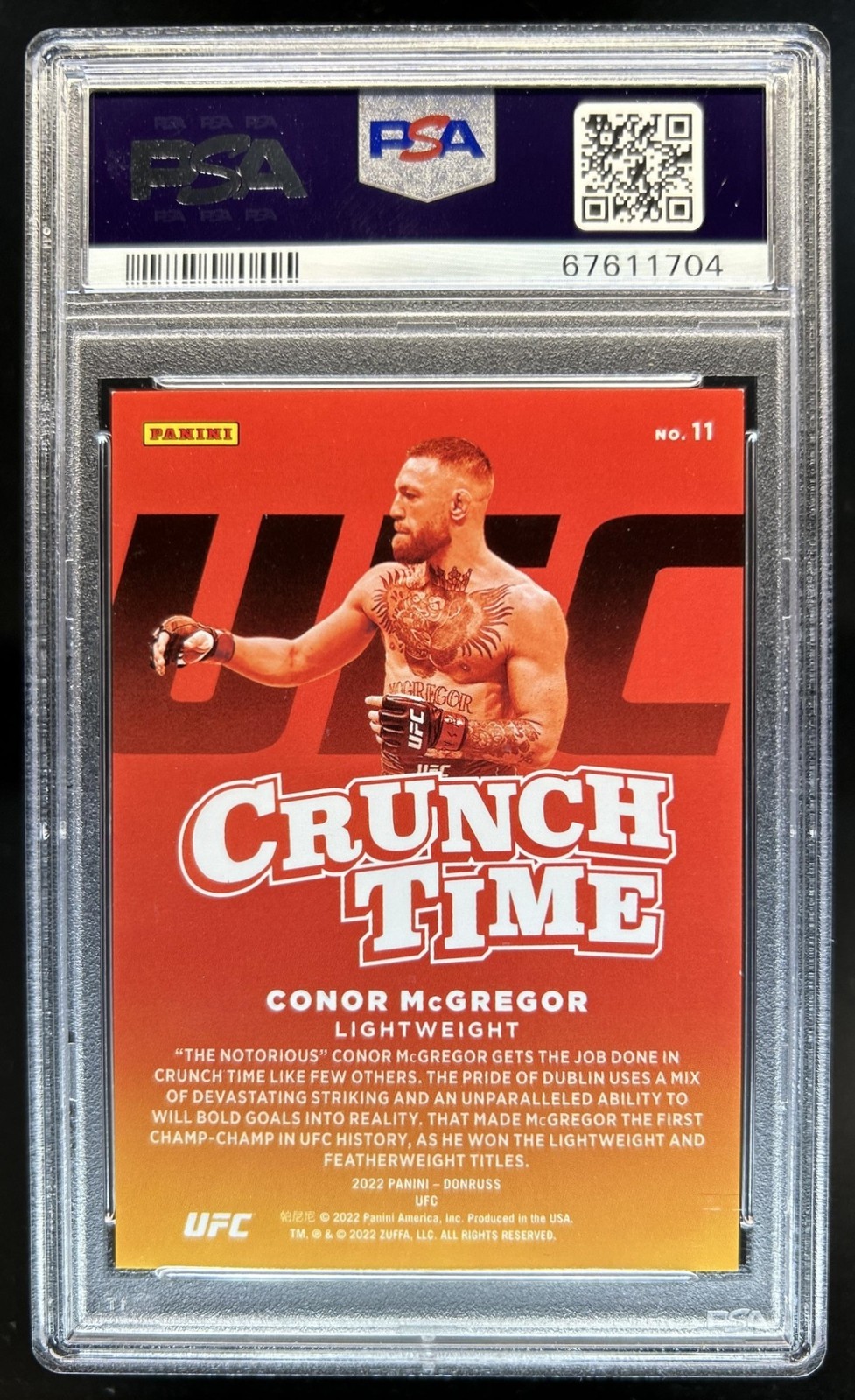 2022 Panini Donruss UFC Conor McGregor Crunch Time Press Proof Gold #/10 PSA 8 view 2