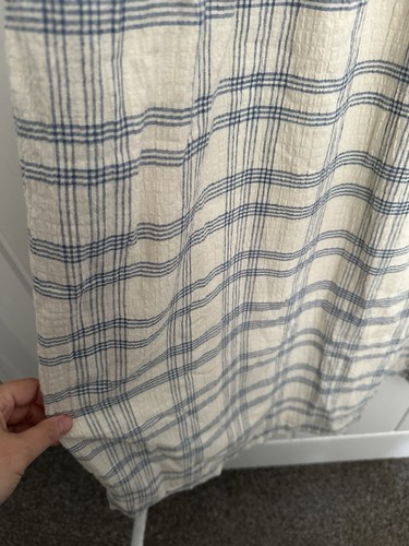 Folk Plaid Check Dress Size 2 UK 10 Blue Cream Linen Cotton blend Short Sleeve - Picture 4 of 15