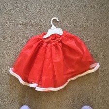 Girls Red Tulle Tutu Skirt with White Trim Layered Party Short Pull On