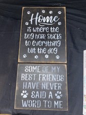 2 Wooden Dog Themed Wall Hangings Home Decor