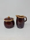 Hull Oven Proof Pottery Brown Drip Glaze Creamer and Sugar Bowl Set USA Vintage