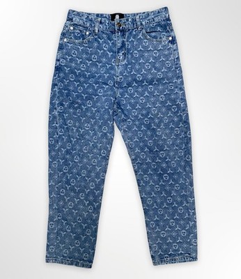 Supermade Monogram Denim Jeans Womens Size L Blue High Rise Y2K Streetwear 31x26