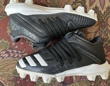 Adidas Afterburner Black + White Baseball Cleats Kids Size 10k