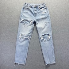 American Eagle Jeans Womens 4 Blue Mom High Rise Light Wash Distressed Denim