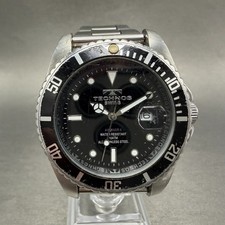 Technos Dive Watch Men 41mm Black Dial Silver Tone Round TAM629 New Battery A