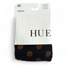 HUE Polka Dot Tights Control Top Womens Size S/M Black with Cinnamon Dots