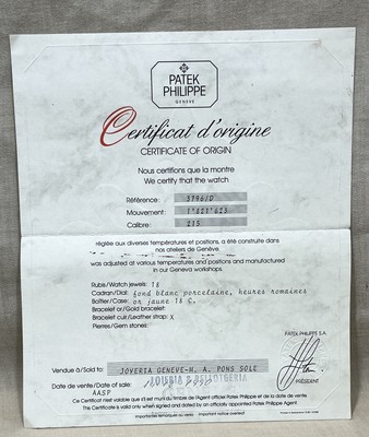 PATEK PHILIPPE Ursprungszeugnis Garantie Calatrava 3796/D Cal 215 1990 /