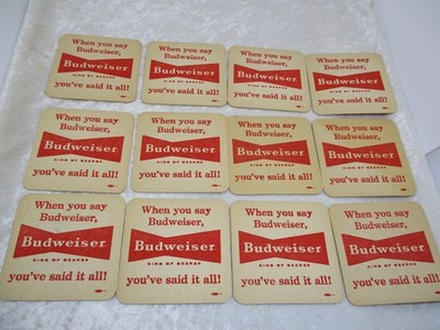 12 Vintage Budweiser Lager Beer Square Coasters - ''You've Said It All''