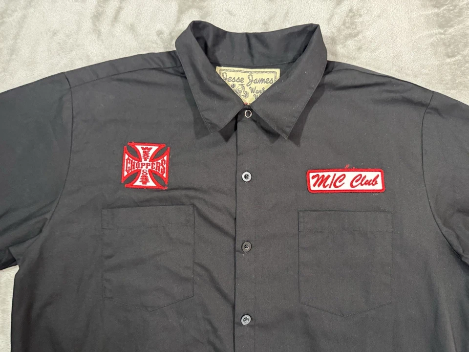 Camisa de Trabajo West Coast Choppers Jesse James Para Hombre L Negra Roja Bordada Espalda Y2K Foto 4 de 4