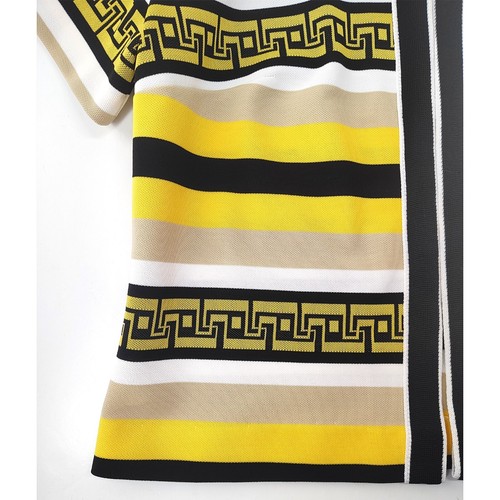 Vintage 70s Yellow Striped Set A-line White Dress Short Sleeve Jacket Poly Mod M - Picture 11 of 12