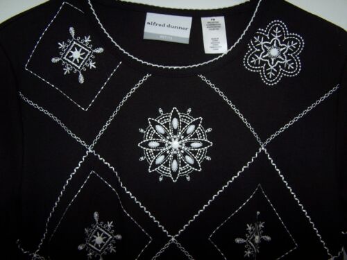 NWT - Alfred Dunner East Hampton Black Top, White Embroidery & Beads Size PM - Picture 2 of 3