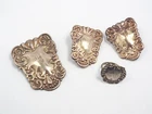 Antique Victorian Sterling Silver Shield Pendant Tag Ring & Earring Set, CAE