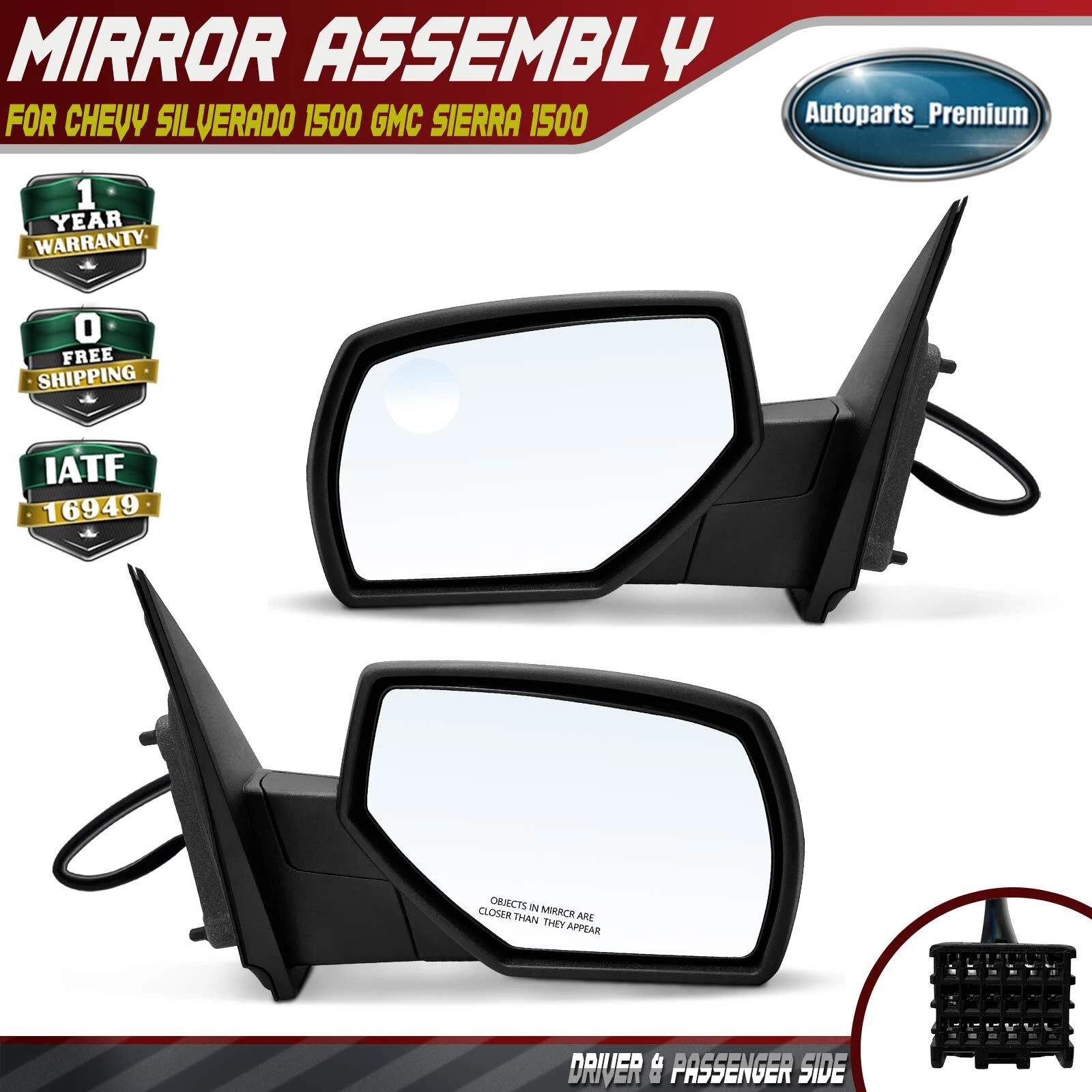 2x Left & Right Chrome Power Mirror w/ Heated for Chevrolet Silverado 1500 GMC