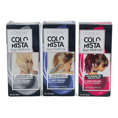 L'Oreal Colorista Hair Makeup 1 Day Color 3 Piece Grey, Silver Blue & Raspberry