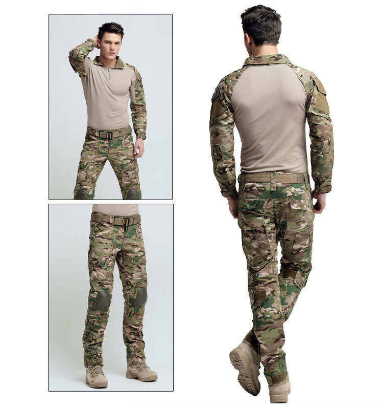 Men Tactical Combat Uniform Sets Camo Army Shirt Pants
