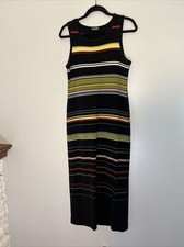 J.Crew Midi Bodycon Dress Size Large Multicolored Stripes Sleeveless Cotton