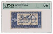 NIEDERLANDE Banknote 2 1/2 Gulden 1938 PMG Grade MS 64 Wahl Stempelglanz