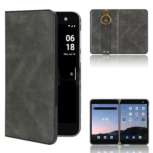 For Microsoft Surface Duo WristBand Folio Leather Fabric Hard Case back cover - Picture 3 of 21