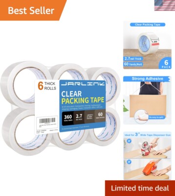 Heavy-Duty Packing Tape Rolls - Strong Adhesive 2.7mil Thickness - 6 Pack