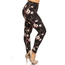 NWT - Curvy Plus Black Leggings with White Floral Ankle Length - Fits Size 12-18
