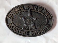 vintage 1970s fraternal order of police WESTERN belt buckle SOLID BRASS cownboy
