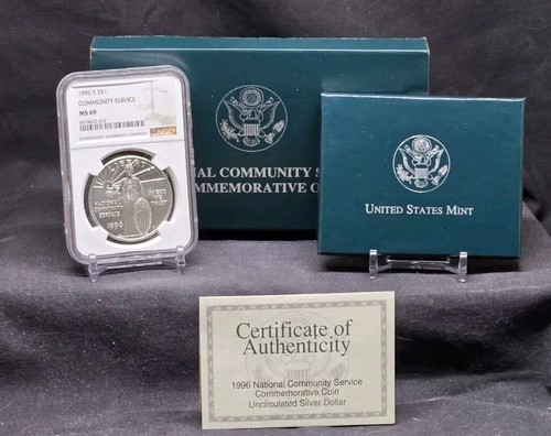 1996 S COMMUNITY SERVICE - $1 - NGC MS69 - SILVER COIN - BROWN LABEL /w OGP