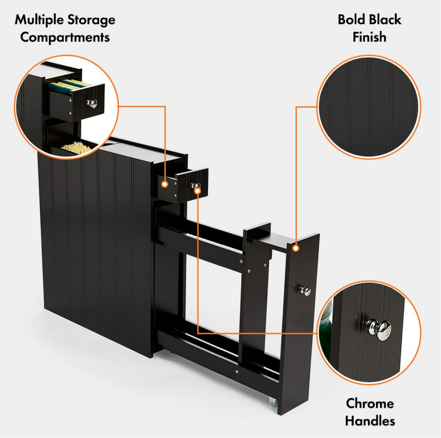 Slim Bathroom Storage Unit Black Slimline Narrow w/ Shelving