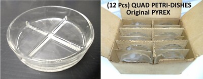 (12) Original PYREX - 3163-100 - QUADRANT PETRI-DISH 100mm x 22mm - Borosilicate