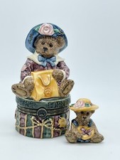 Boyds Bears Bearware Pottery BORN TO SHOP Trinket Box with Bear Figurine