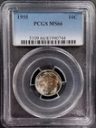 1955 Roosevelt Silver Dime graded MS 66 by PCGS! Colorful obverse toning!